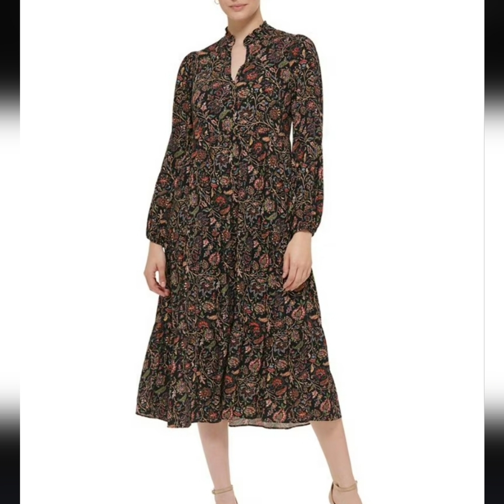 Jessica Howard Black Floral Midi Dress